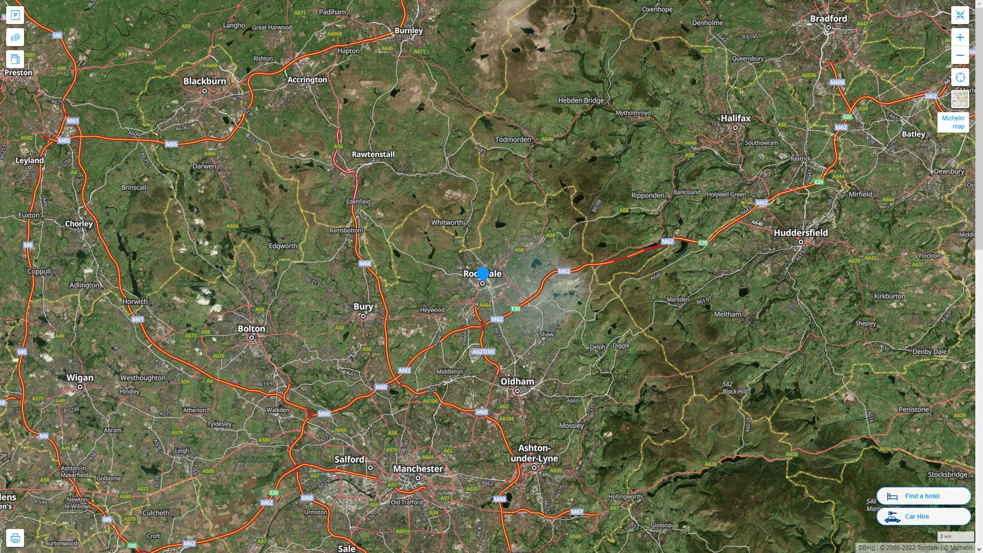 Rochdale Royaume Uni Autoroute et carte routiere avec vue satellite